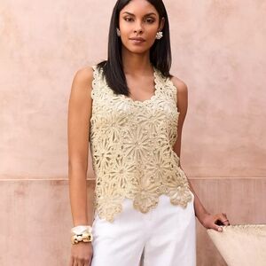Boston Proper Crochet Pearl Embellished Sweater Tank
